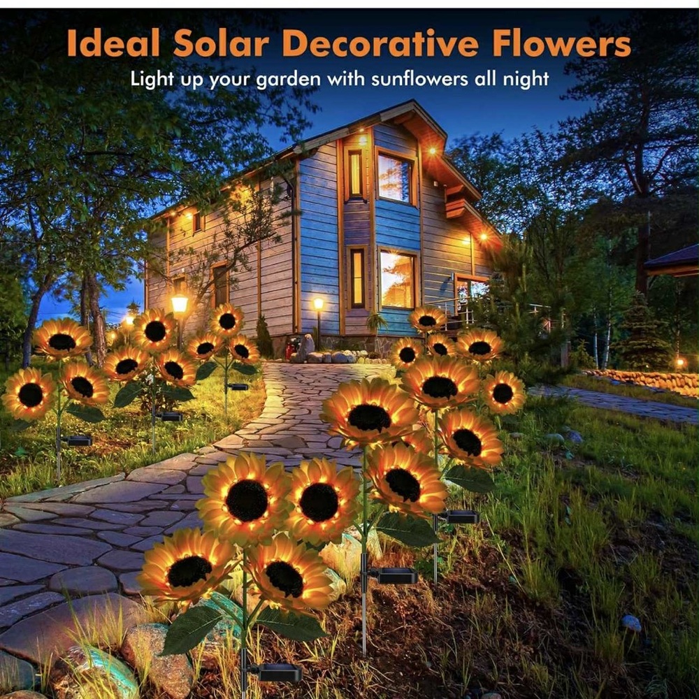 3 packs with 9 LEDS Solar Sunflowers lights outdoor garden waterproof.